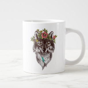 Taza De Café Gigante Retrato Wolf Halo estilo Boho