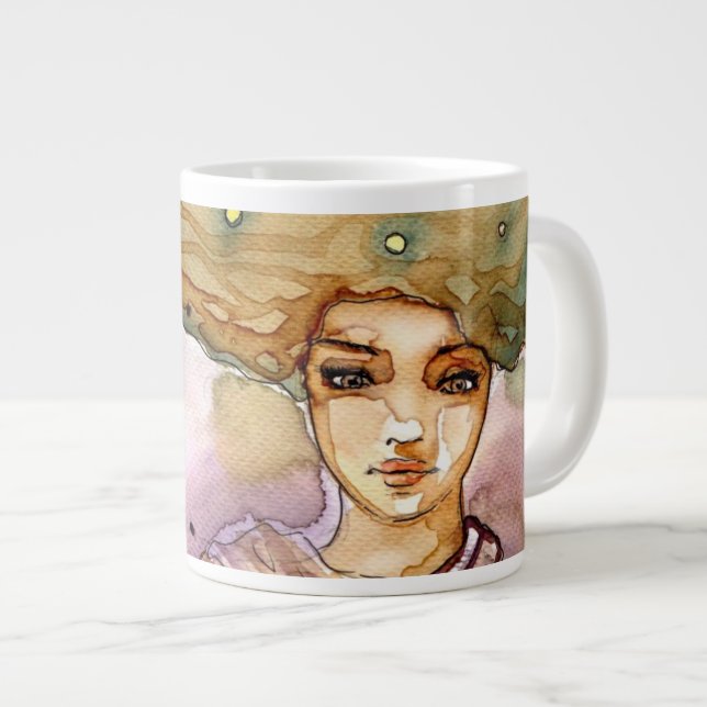 Taza De Café Gigante Retrato y mujer abstractos del bonito (Derecha)