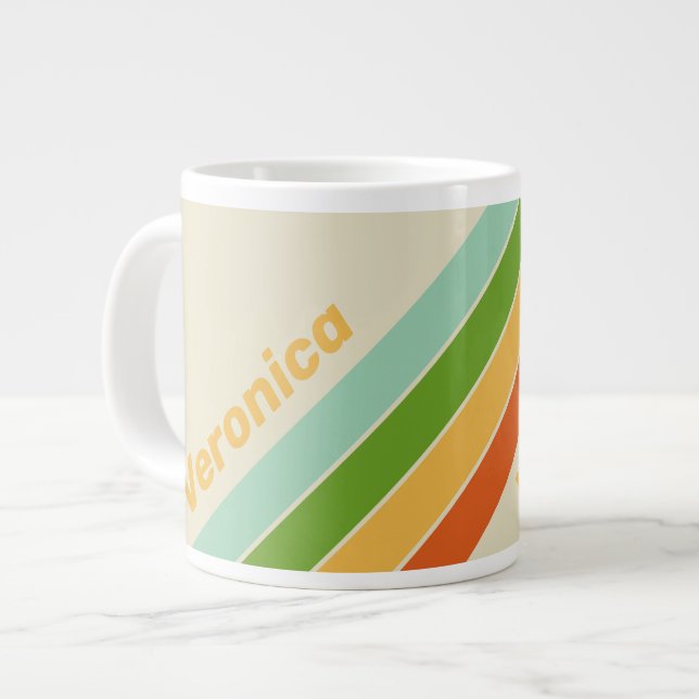 Taza De Café Gigante Retro ABC Street Stripes with Name (Izquierda)