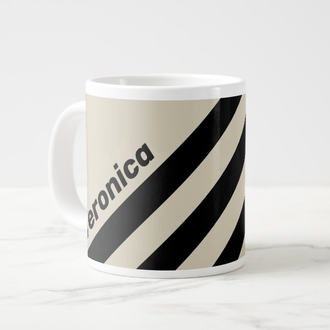 Taza De Café Gigante Retro Alabaster Three Stripes with Name (Izquierda)