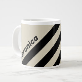 Taza De Café Gigante Retro Alabastro Tres Rayas con Nombre
