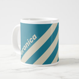 Taza De Café Gigante Retro Aquamarina Tres Franjas con Nombre