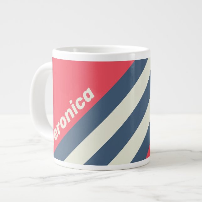 Taza De Café Gigante Retro Beach Club Stripes with Name (Izquierda)