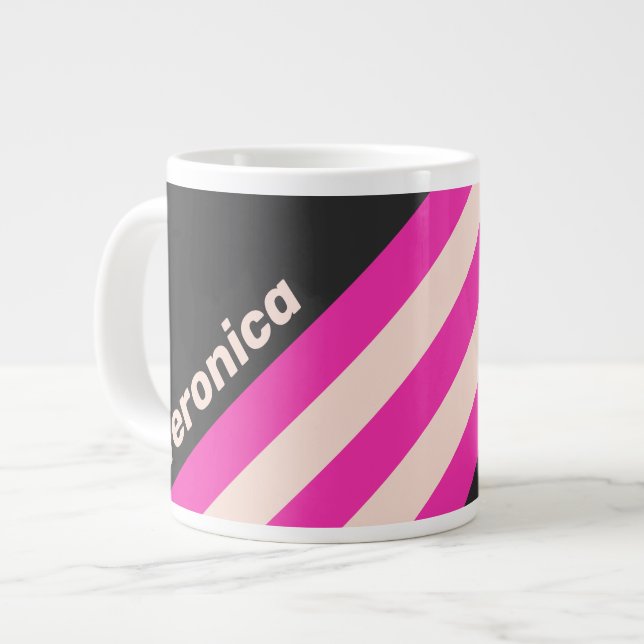 Taza De Café Gigante Retro Bubblegum Stripes with Name (Izquierda)