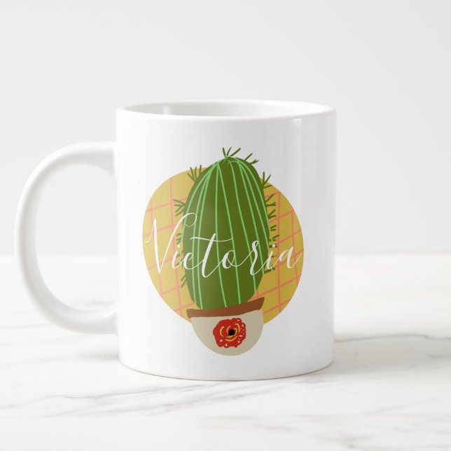Taza De Café Gigante Retro Cactus Doodle Name Giant Coffee Mug (Izquierda)