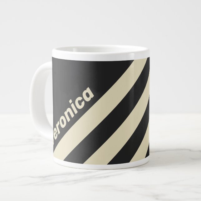 Taza De Café Gigante Retro Charcoal Three Stripes with Name (Izquierda)