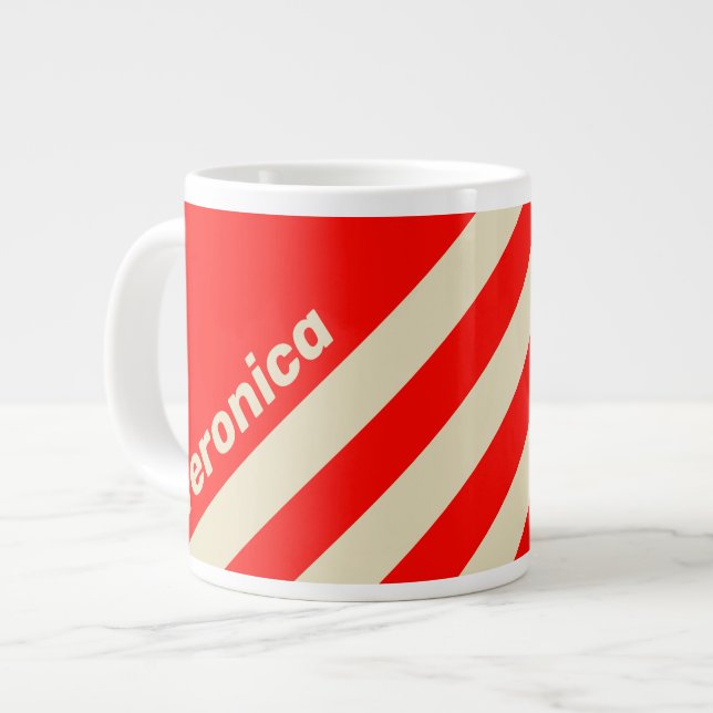 Taza De Café Gigante Retro Cherry Three Stripes with Name (Izquierda)