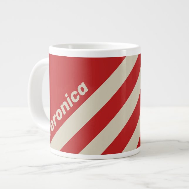 Taza De Café Gigante Retro Crimson Three Stripes with Name (Izquierda)