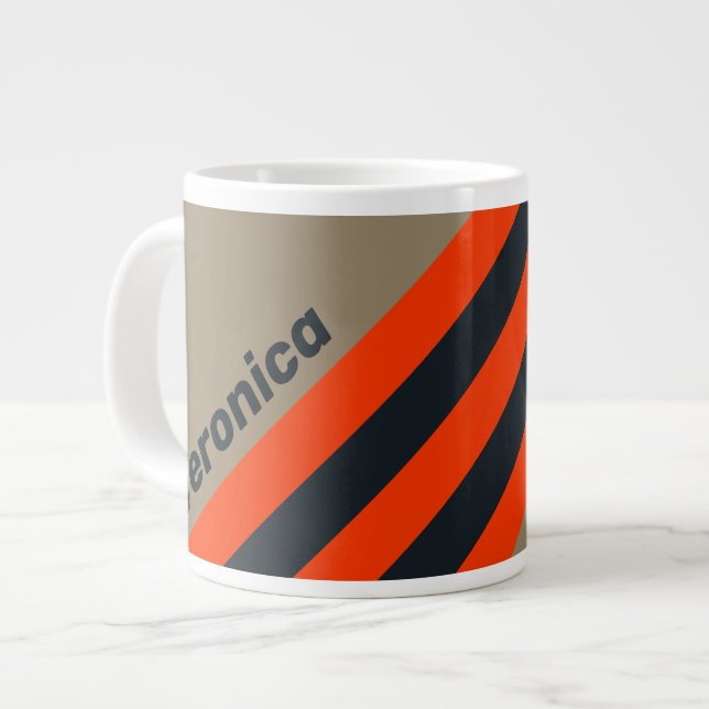 Taza De Café Gigante Retro Desert Meadow Stripes with Name (Izquierda)