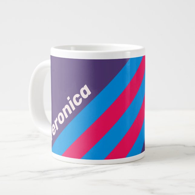 Taza De Café Gigante Retro Electric Grape Stripes with Name (Izquierda)