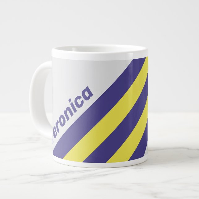 Taza De Café Gigante Retro Electric Lemon Grape Stripes with Name (Izquierda)