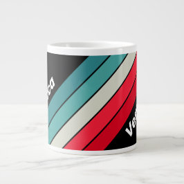 Taza De Café Gigante Retro Furtivo Rayas de Arcoíris con Nombre