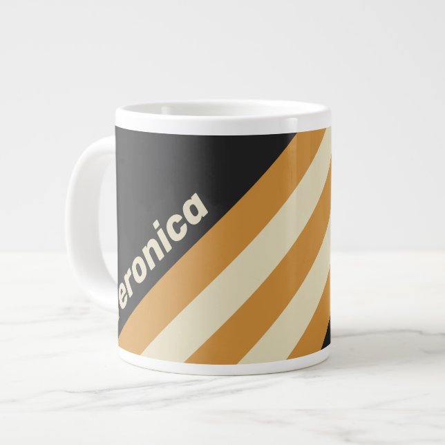 Taza De Café Gigante Retro Golden Horizon Stripes with Name (Izquierda)