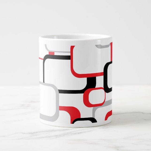 Taza De Café Gigante Retro gris negro rojo cuadrado blanco (Frente)