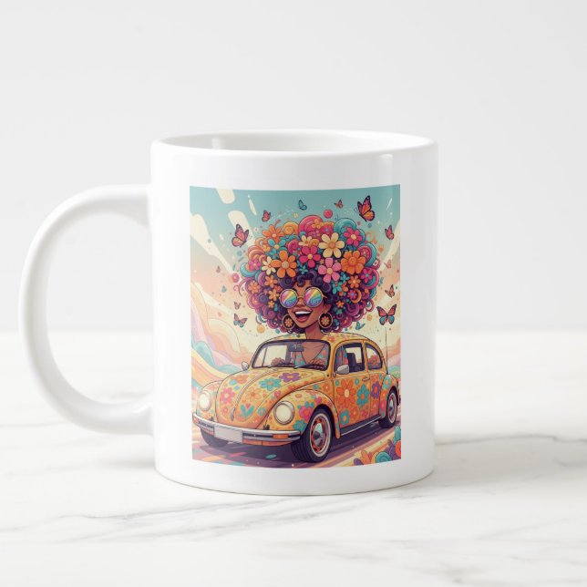 Taza De Café Gigante Retro Groovy Poder de la Flor de los 70 (Izquierda)