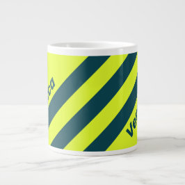 Taza De Café Gigante Retro HI VIS Amarillo Tres Franjas con Nombre