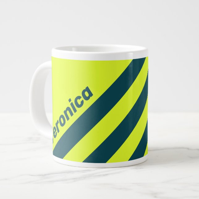 Taza De Café Gigante Retro HI VIS Yellow Three Stripes with Name (Izquierda)