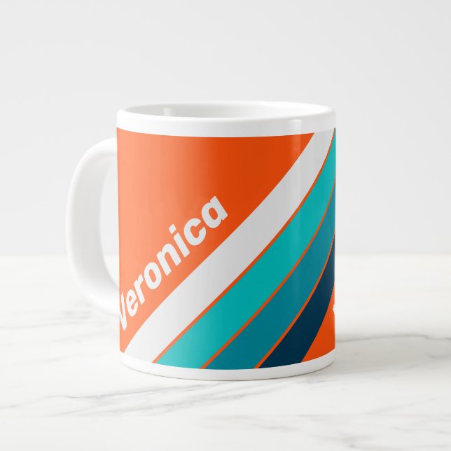 Taza De Café Gigante Retro Lifeguard Stripes with Name (Izquierda)