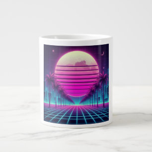 Taza De Café Gigante retro, luna de neón/palmas de los años 80