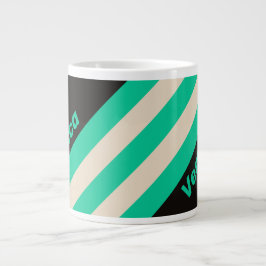 Taza De Café Gigante Retro Midnight Mint Stripes with Name