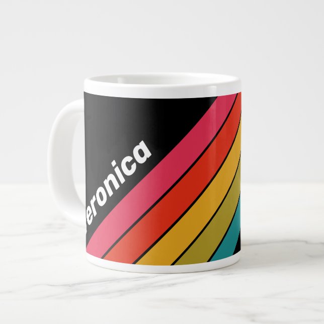Taza De Café Gigante Retro Midnight Rainbow Striped with Name (Izquierda)