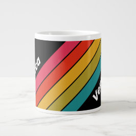 Taza De Café Gigante Retro Midnight Rainbow Striped with Name