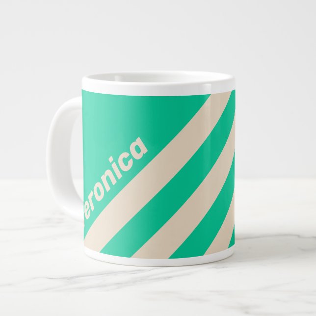 Taza De Café Gigante Retro Mint Three Stripes with Name (Izquierda)