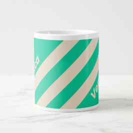 Taza De Café Gigante Retro Mint Tres Franjas con Nombre
