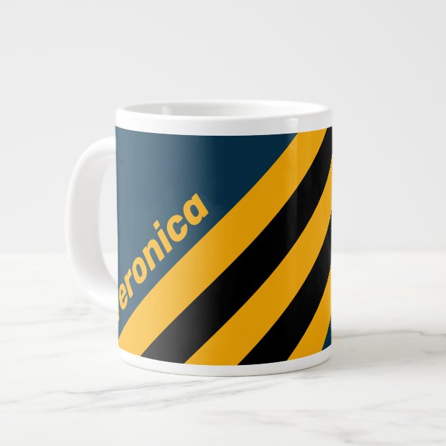 Taza De Café Gigante Retro Moonlit Tide  Stripes with Name (Izquierda)