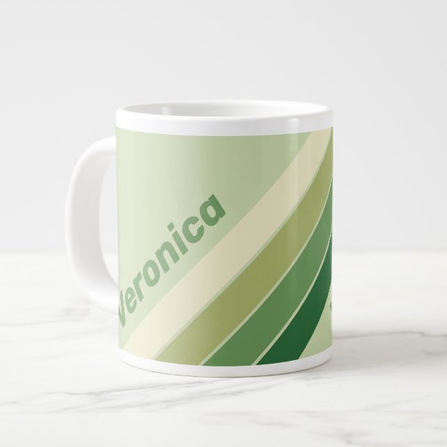 Taza De Café Gigante Retro Moss Rainbow Stripes with Name (Izquierda)