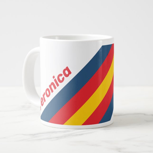 Taza De Café Gigante Retro Mountain Stripes with Name (Izquierda)