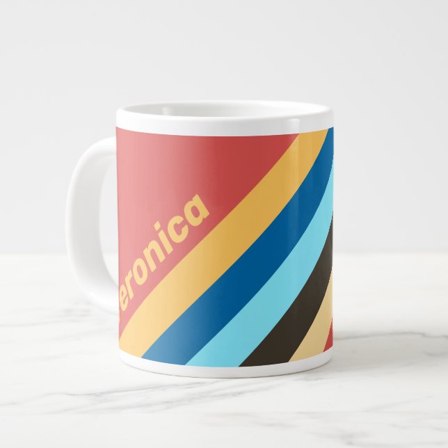 Taza De Café Gigante Retro Murmur Stripes with Name (Izquierda)