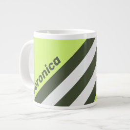 Taza De Café Gigante Retro Musgo Desvanecido Rayas con Nombre