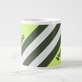 Taza De Café Gigante Retro Musgo Desvanecido Rayas con Nombre