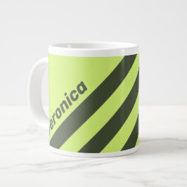Taza De Café Gigante Retro Musgo Desvanecido Tres Rayas con Nombre