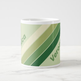 Taza De Café Gigante Retro Musgo Rayas de Arcoíris con Nombre