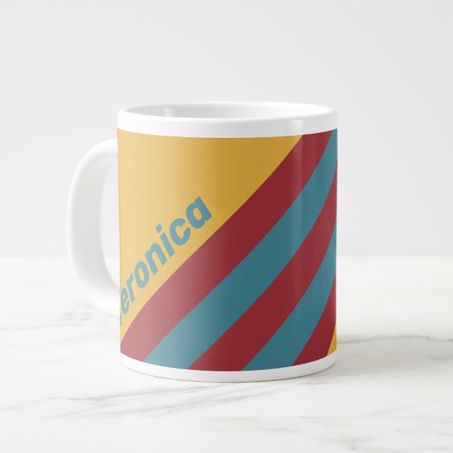 Taza De Café Gigante Retro Mustard Seed Stripes with Name (Izquierda)