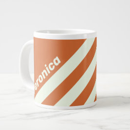 Taza De Café Gigante Retro Naranja Tres Franjas con Nombre