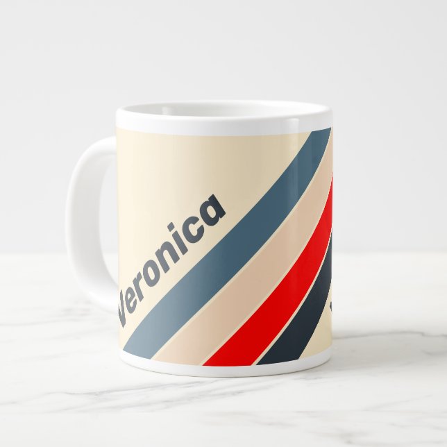 Taza De Café Gigante Retro Nautical Rainbow Striped with Name (Izquierda)