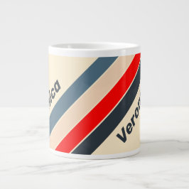 Taza De Café Gigante Retro Náutico Rayado con Nombre Arcoíris