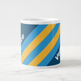 Taza De Café Gigante Retro Navy Blue Stripes with Name