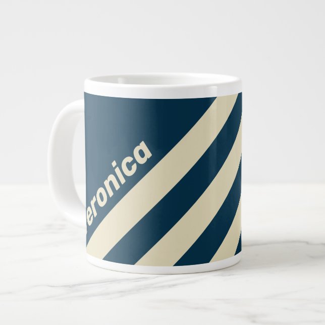 Taza De Café Gigante Retro Navy Fade Three Stripes with Name (Izquierda)