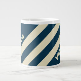 Taza De Café Gigante Retro Navy Fade Tres Franjas con Nombre