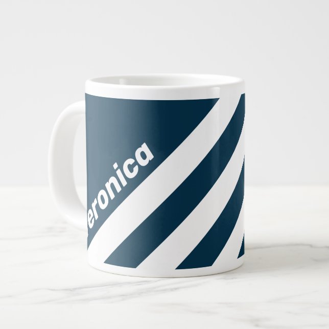 Taza De Café Gigante Retro Navy Three Stripes with Name (Izquierda)
