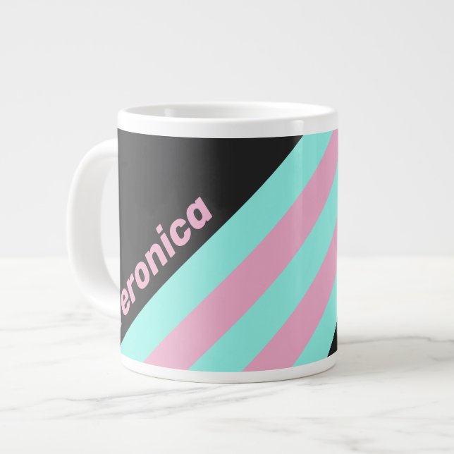 Taza De Café Gigante Retro Night Prism Stripes with Name (Izquierda)