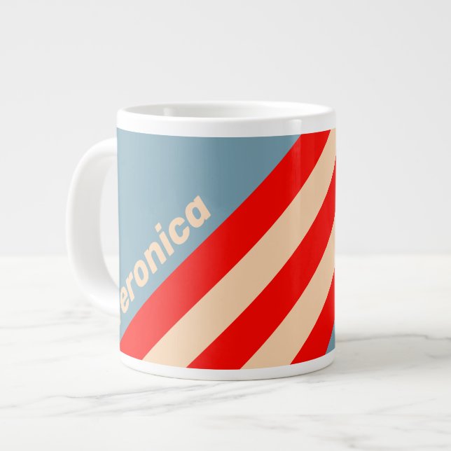 Taza De Café Gigante Retro Ocean Horizon Stripes with Name (Izquierda)