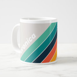 Taza De Café Gigante Retro Océano Rayado con Arcoíris con Nombre