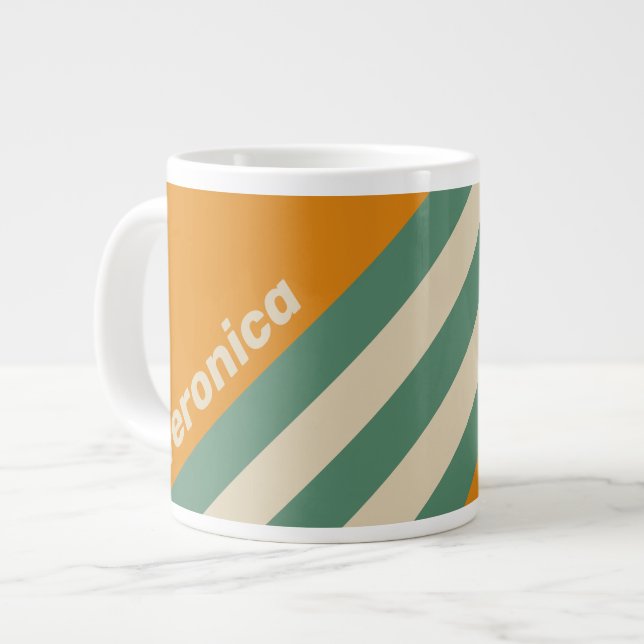 Taza De Café Gigante Retro Orange Stripes with Name (Izquierda)