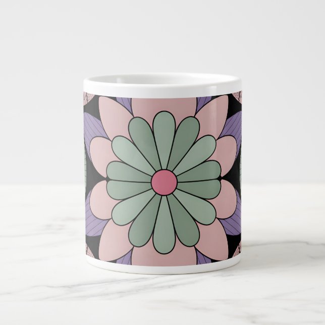 Taza De Café Gigante Retro Pastel Floral Mandala Symmetry (Frente)