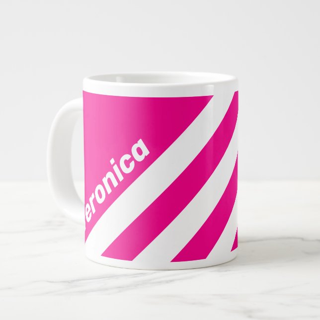 Taza De Café Gigante Retro Pink Lollipop Three Stripes with Name (Izquierda)